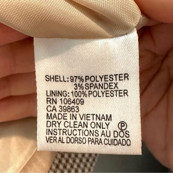 TAHARI Arthur S. Levine Tan Cream Houndstooth Blazer Career Office Workwear | 6 - Picture 6 of 6